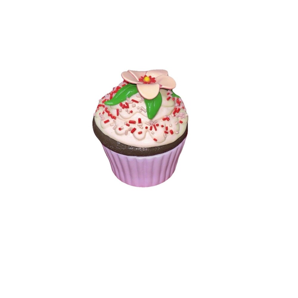 Ganz Purple Ceramic Chocolate Cupcake Trinket Box Vanilla Cream Flower Sprinkles